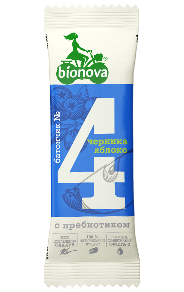 Фруктово-ореховый батончик “BIONOVA” №4 с черникой и яблоком  - в магазине Моя диета
