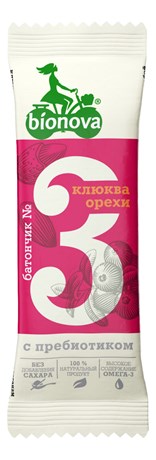 Фруктово-ореховый батончик “BIONOVA” №3 с клюквой и орехами - в магазине Моя диета