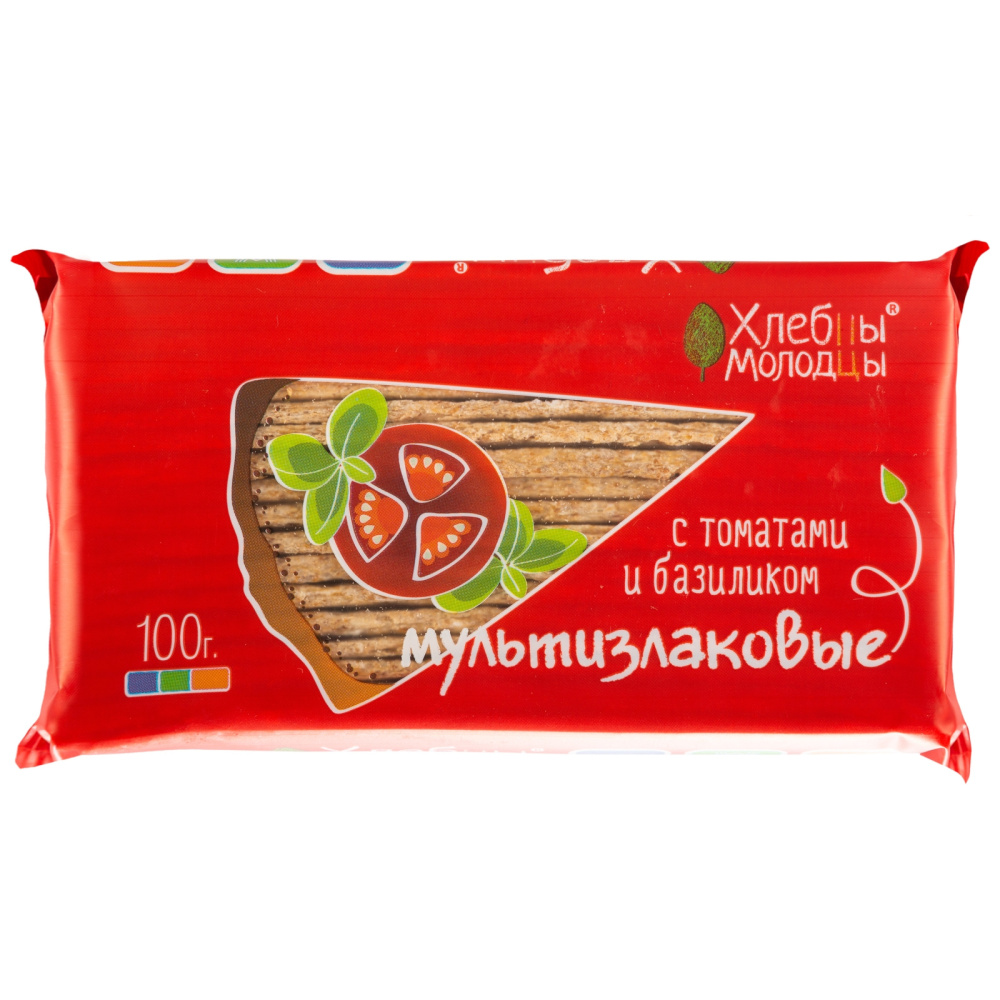 Хлебцы хрустящие ХЛЕБЦЫ-МОЛОДЦЫ МУЛЬТИЗЛАКОВЫЕ с томатом и базиликом  - в магазине Моя диета