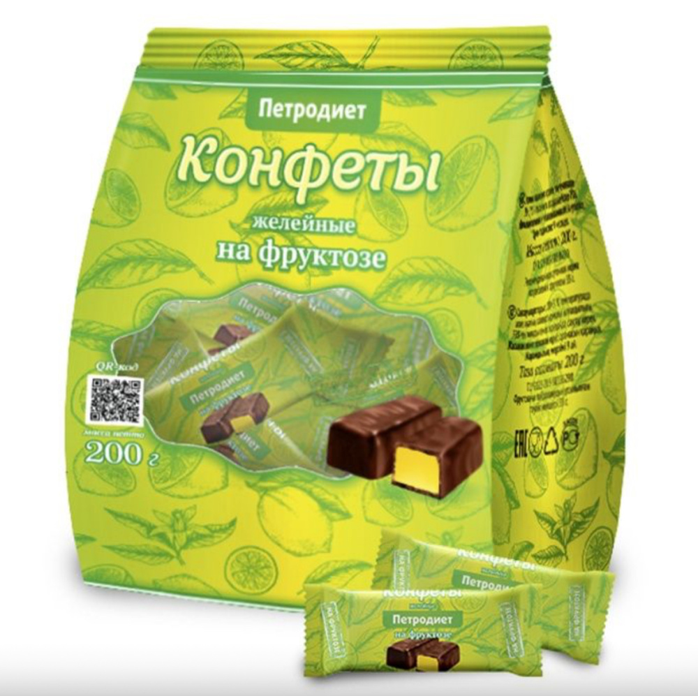Конфеты «Петродиет» глазированные шоколадной глазурью на фруктозе желейно-фруктовые - в магазине Моя диета