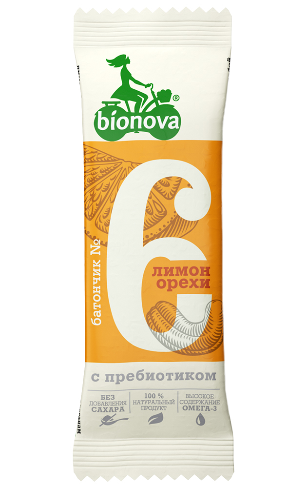 Фруктово-ореховый батончик “BIONOVA” №6 с лимоном и орехами - в магазине Моя диета