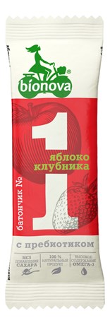 Фруктово-ореховый батончик “BIONOVA” №1 с яблоком и клубникой - в магазине Моя диета