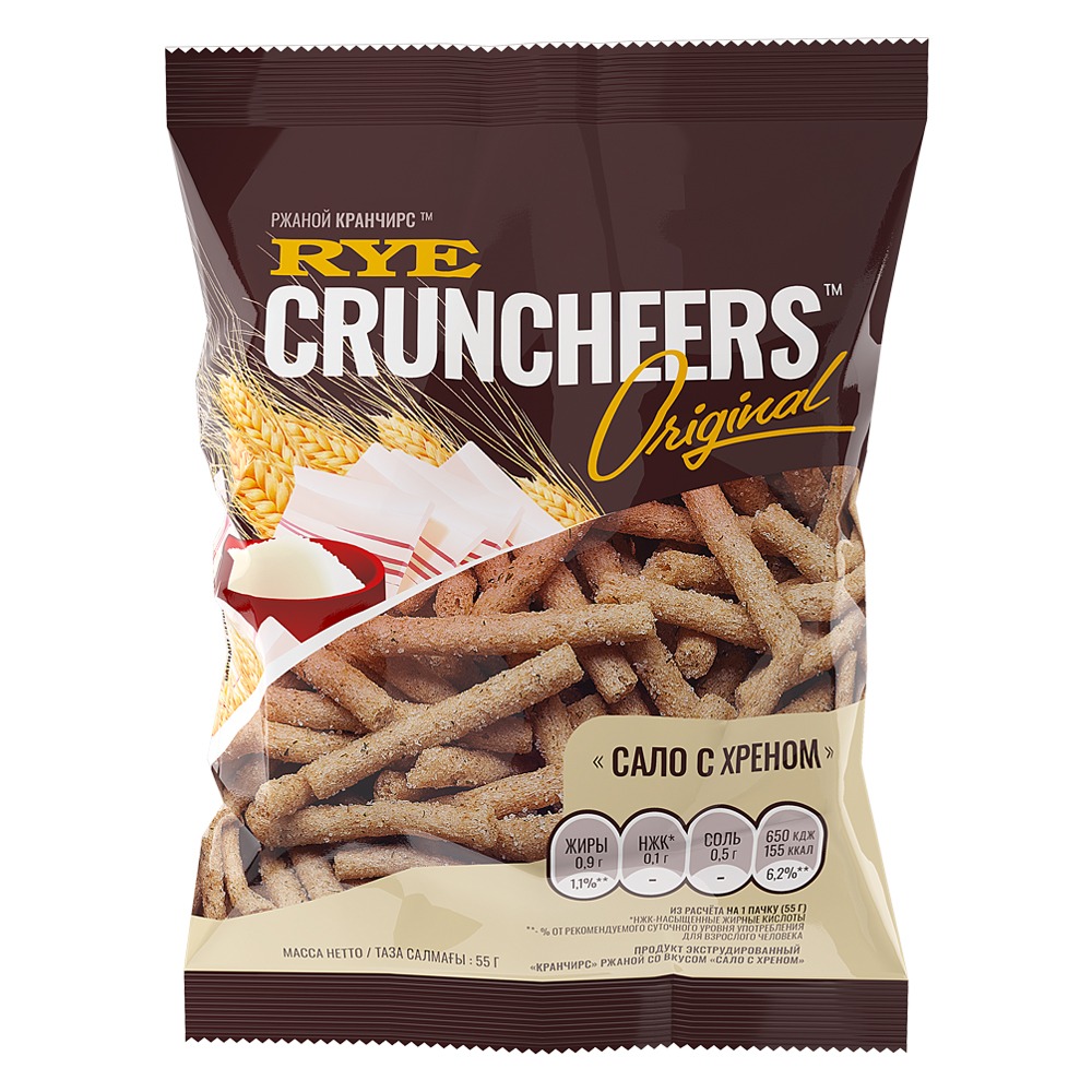 Продукт экструдированный &quot;Кранчирс&quot; кукурузный со вкусом &quot;Сало с хреном&quot;